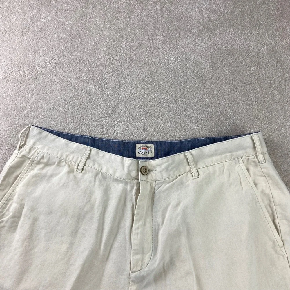 Faherty Shorts Mens 35(Fits 36) Beige Linen Blend Flat Front Casual Summer Beach